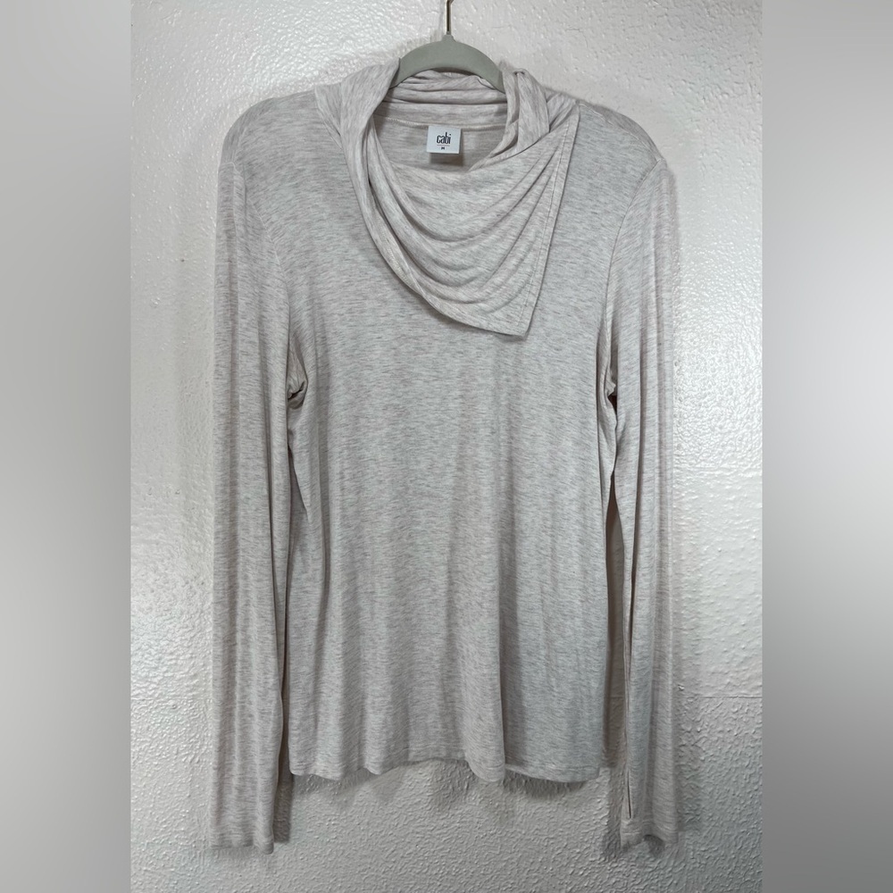 Cabi #3226 Long Sleeve Cowl Neck Lightweight Top in Oatmeal Women’s Medium